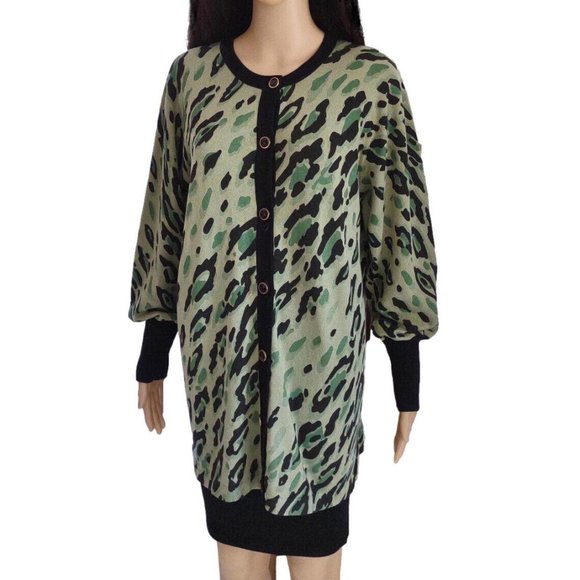 Bob Mackie Wearable Art Green Leopard Camoflauge Cardigan Sweater S - Picture 6 of 7